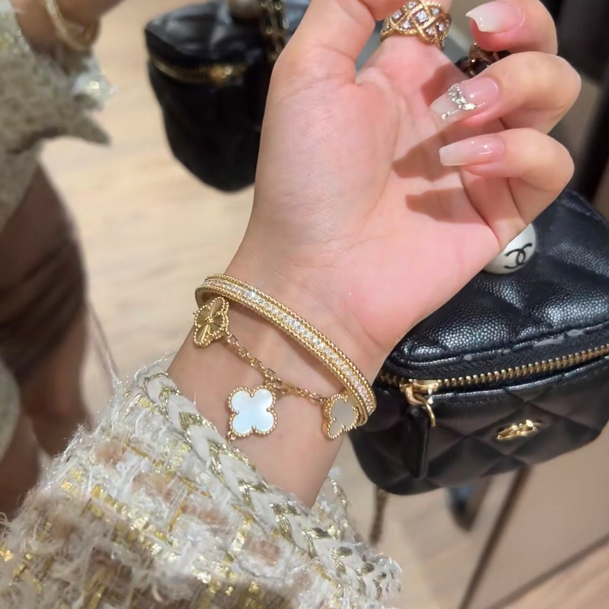 rose gold crystal rose Bangle for women - alternate angle view 4
