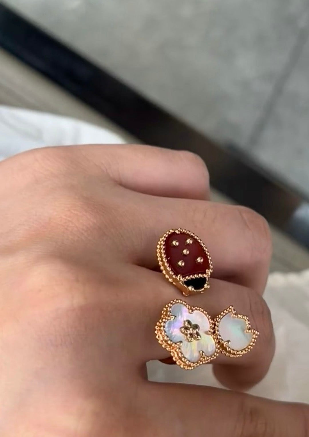 red leather cute Ring for women - alternate angle view 6