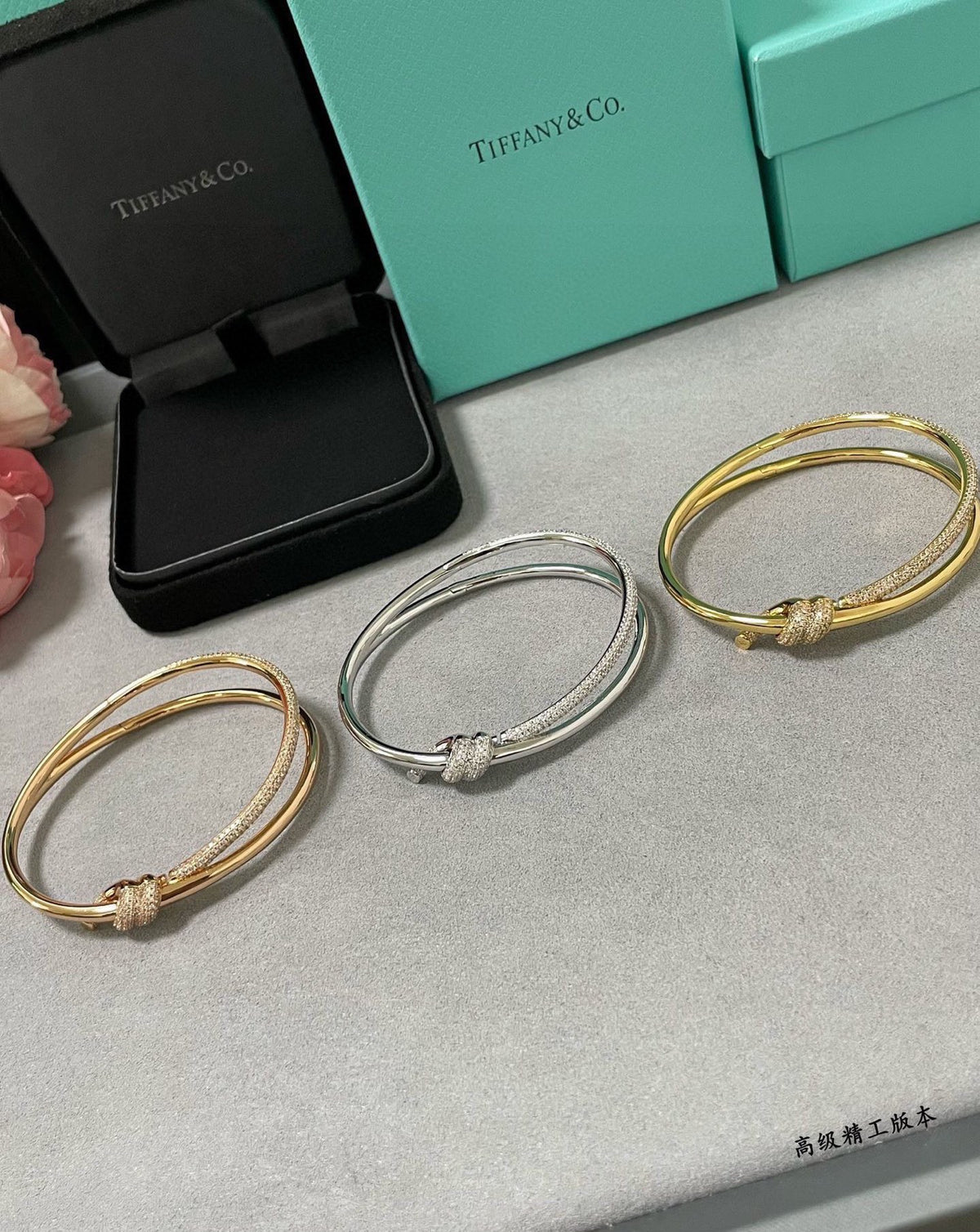 rose gold crystal rose Bangle for women - alternate angle view 3