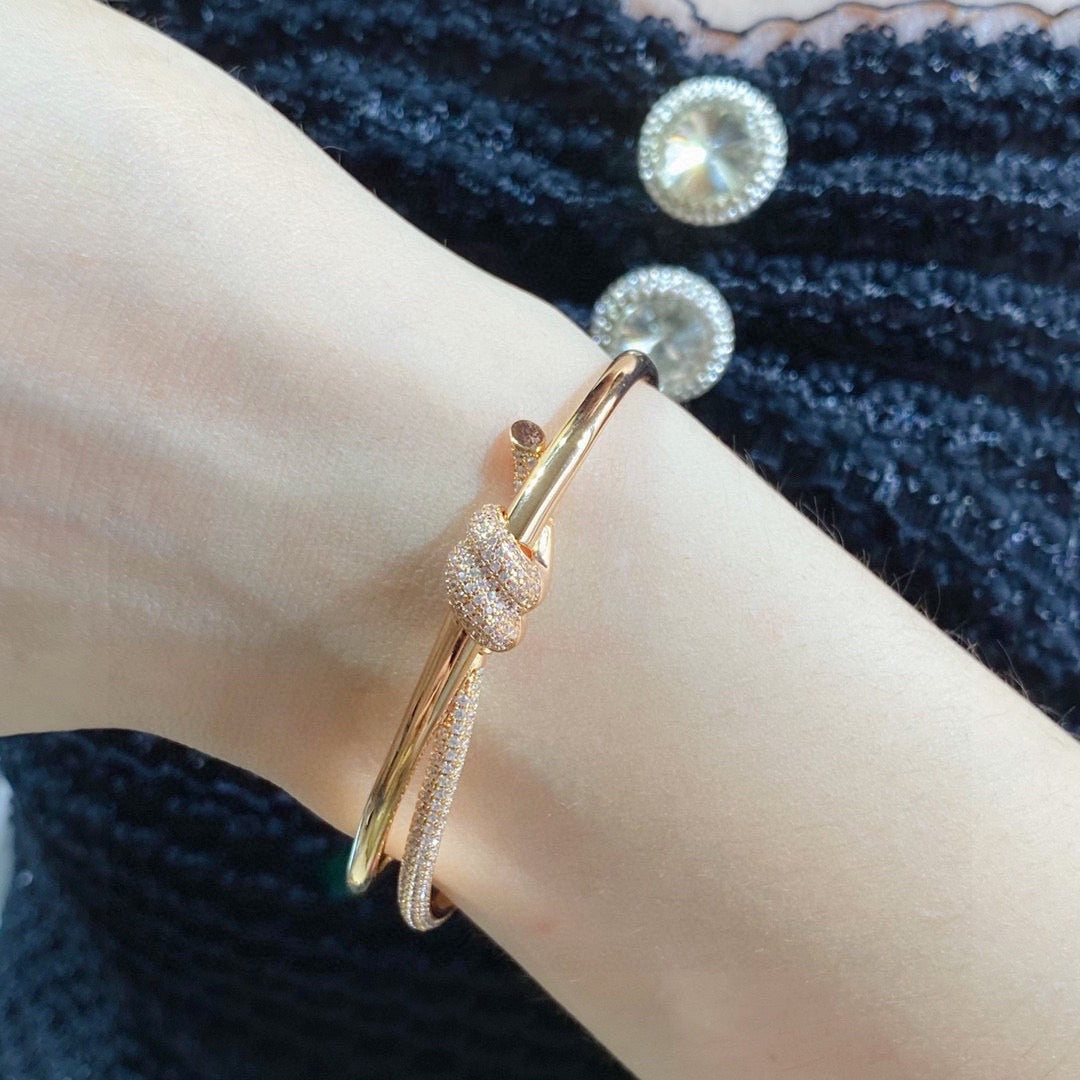 rose gold crystal rose Bangle for women - alternate angle view 2