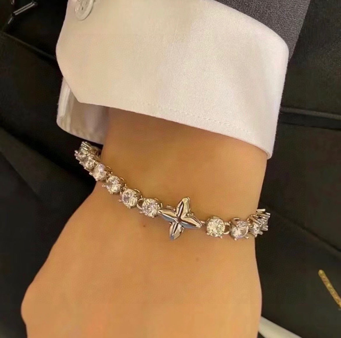 gold crystal cross Bracelet for men - alternate angle view 7