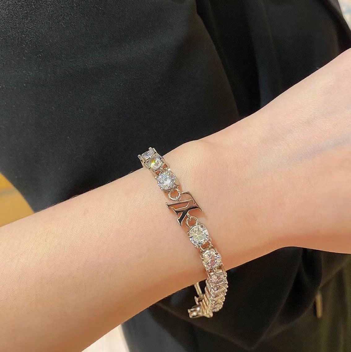 gold crystal cross Bracelet for men - alternate angle view 5