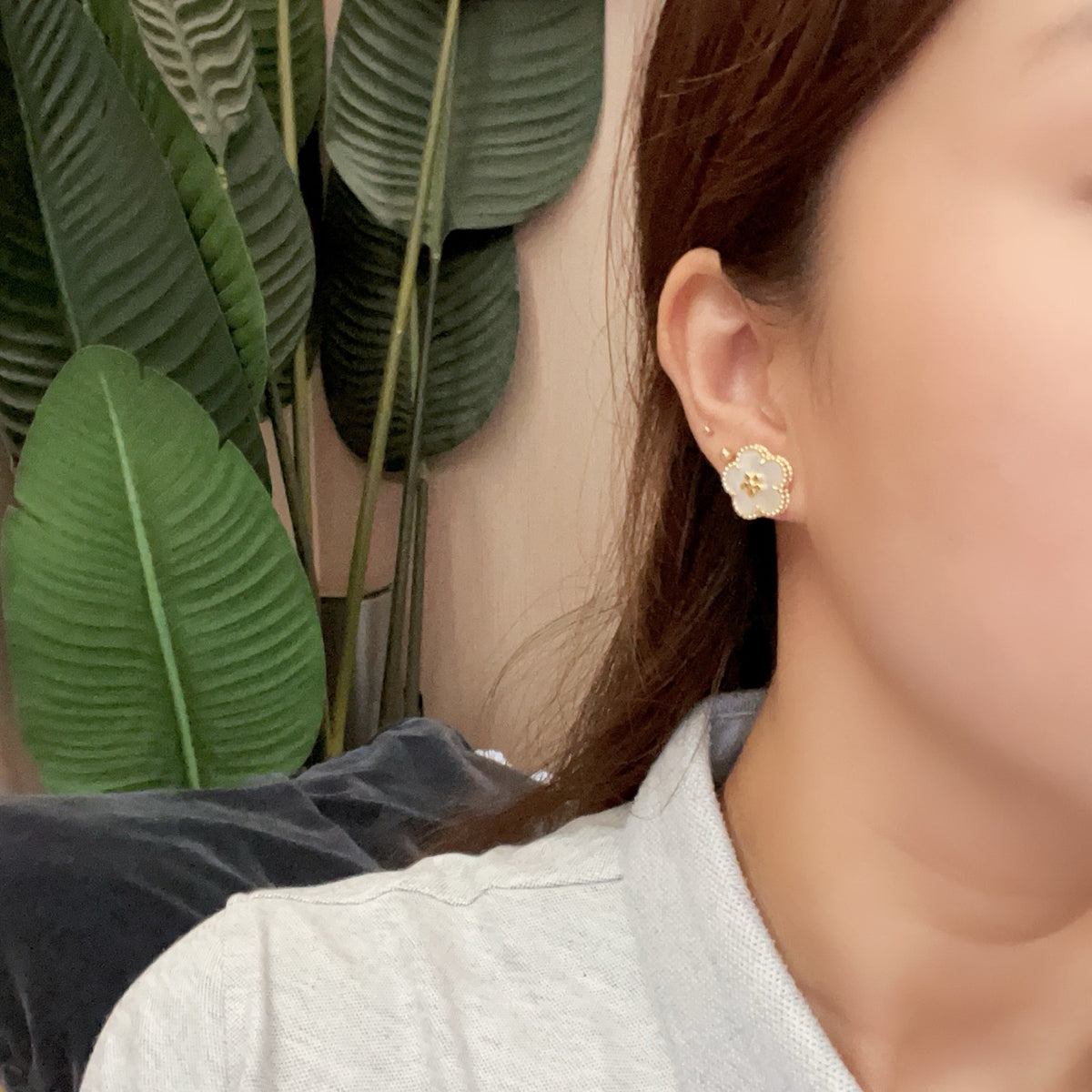 gold silver post clover Stud Earrings for women - alternate angle view 5