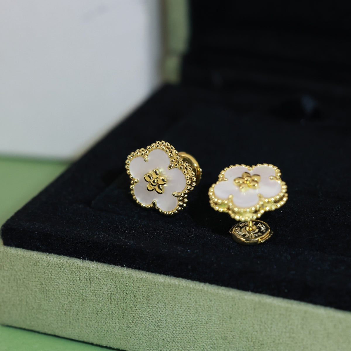 gold silver post clover Stud Earrings for women - alternate angle view 3