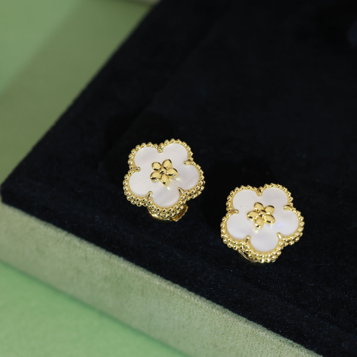 gold silver post clover Stud Earrings for women - alternate angle view 2