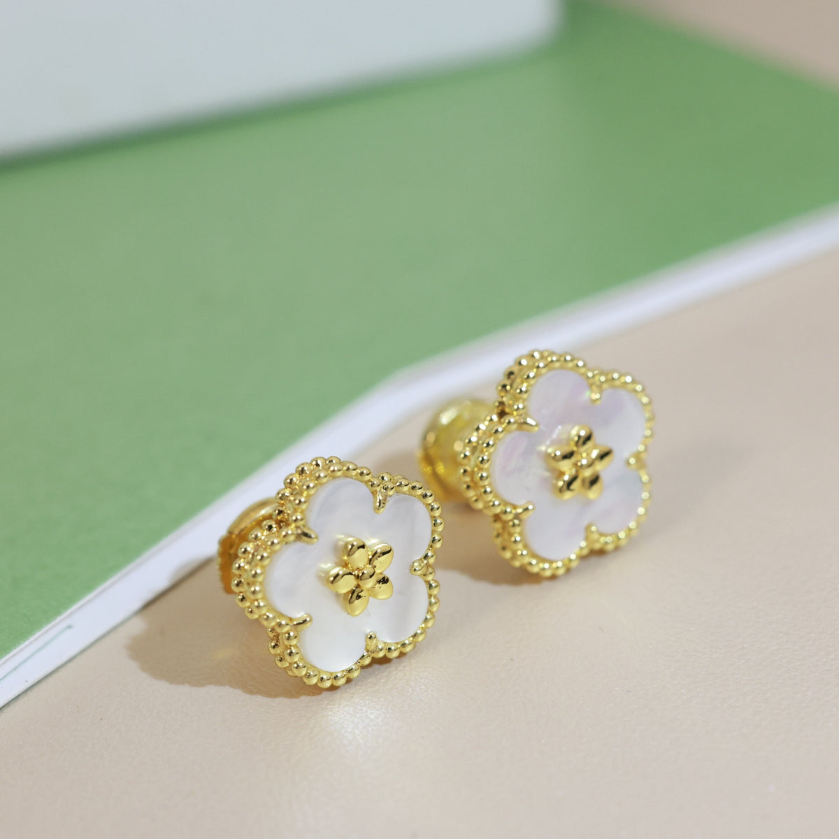 gold silver post clover Stud Earrings for women - alternate angle view 4