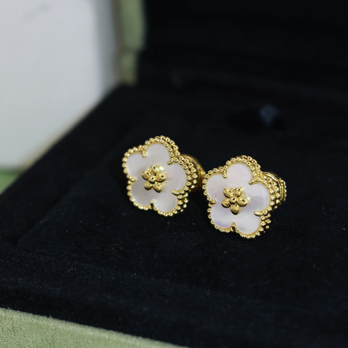 gold silver post clover Stud Earrings for women - alternate angle view 7