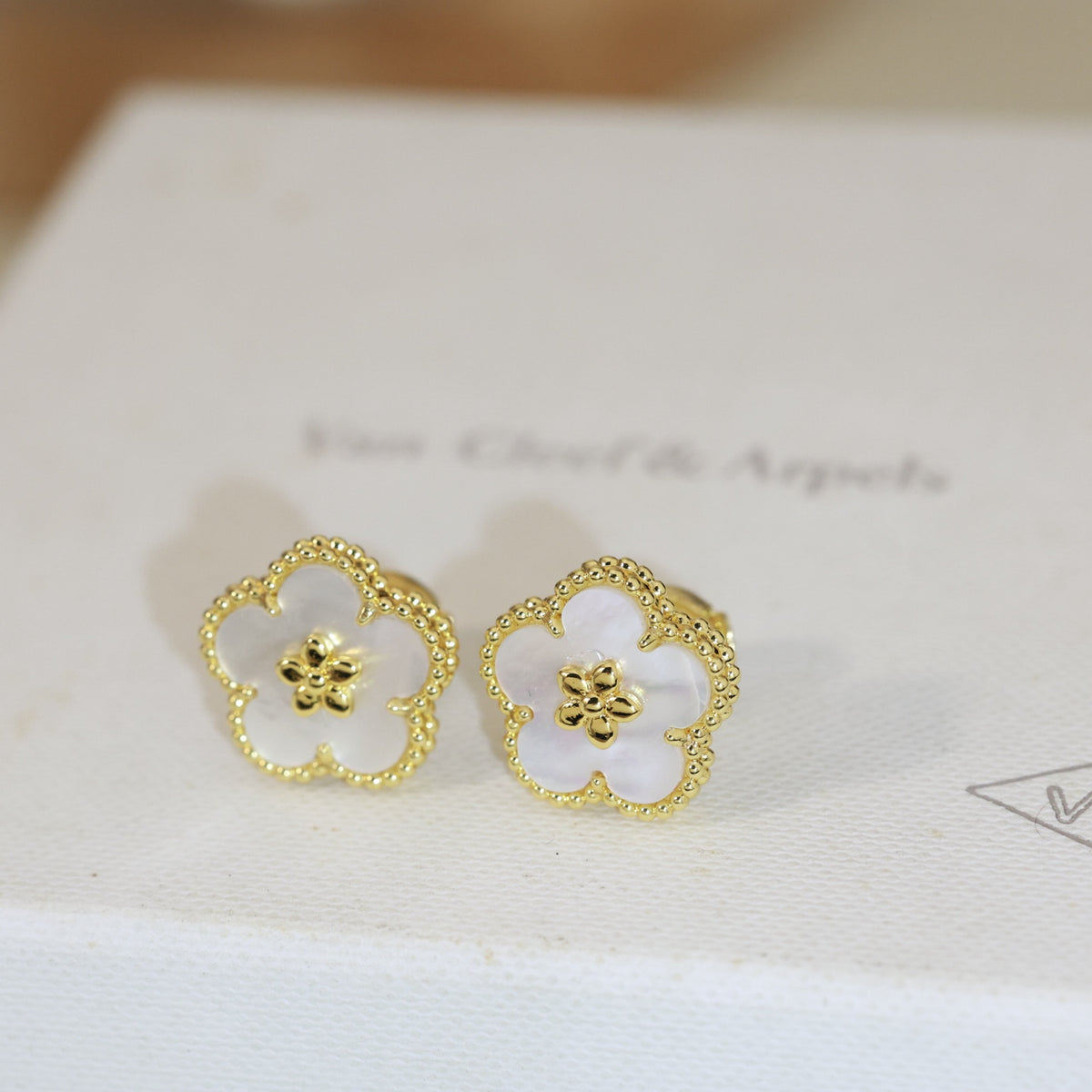 gold silver post clover Stud Earrings for women - alternate angle view 6