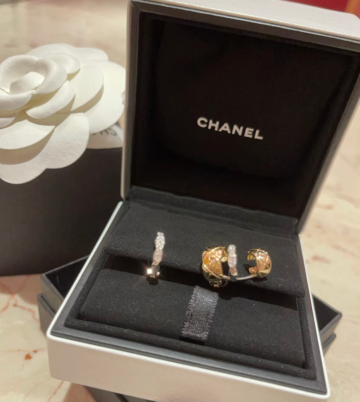 beige floral Drop Earrings for women - alternate angle view 3