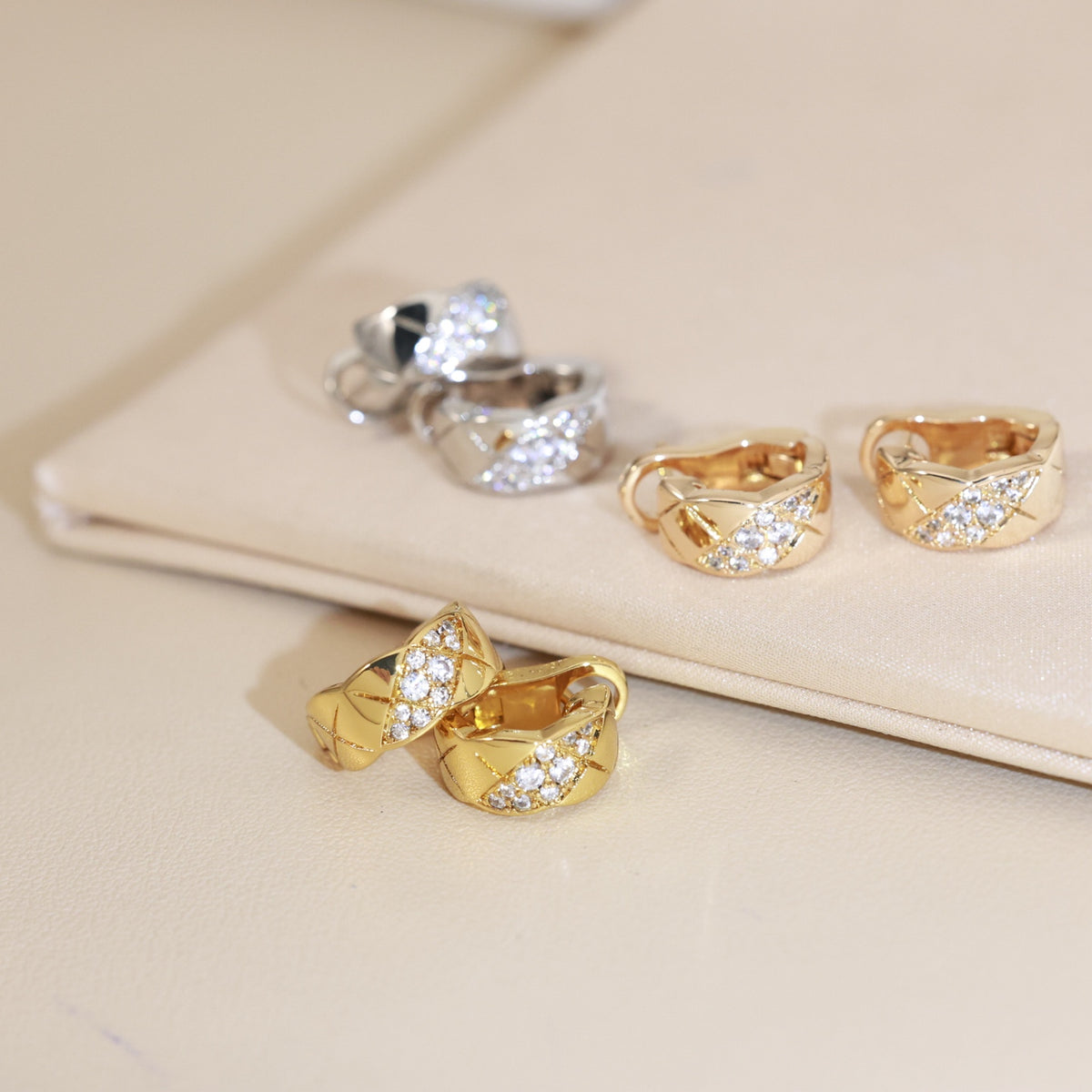 beige crystal floral Drop Earrings for women - alternate angle view 3