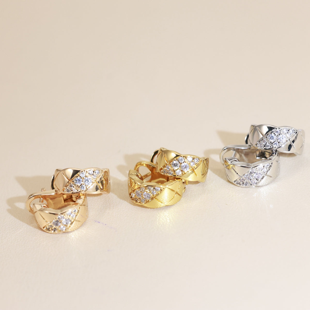 beige crystal floral Drop Earrings for women - alternate angle view 2