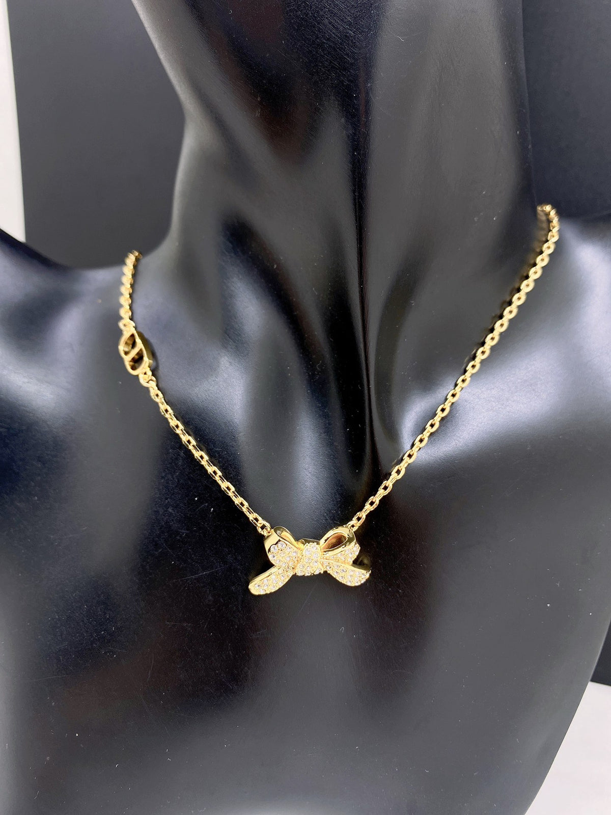yellow brass butterfly Necklace for women - alternate angle view 2