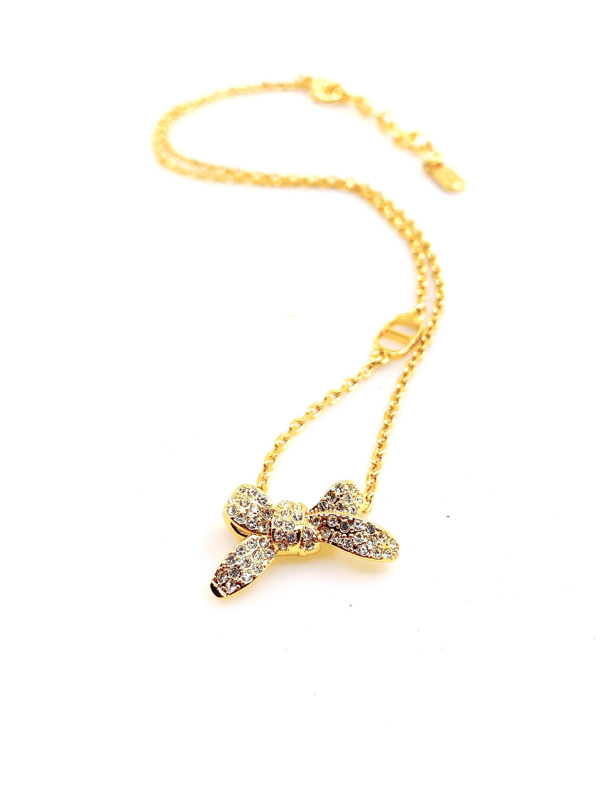 yellow brass butterfly Necklace for women - product detail view
