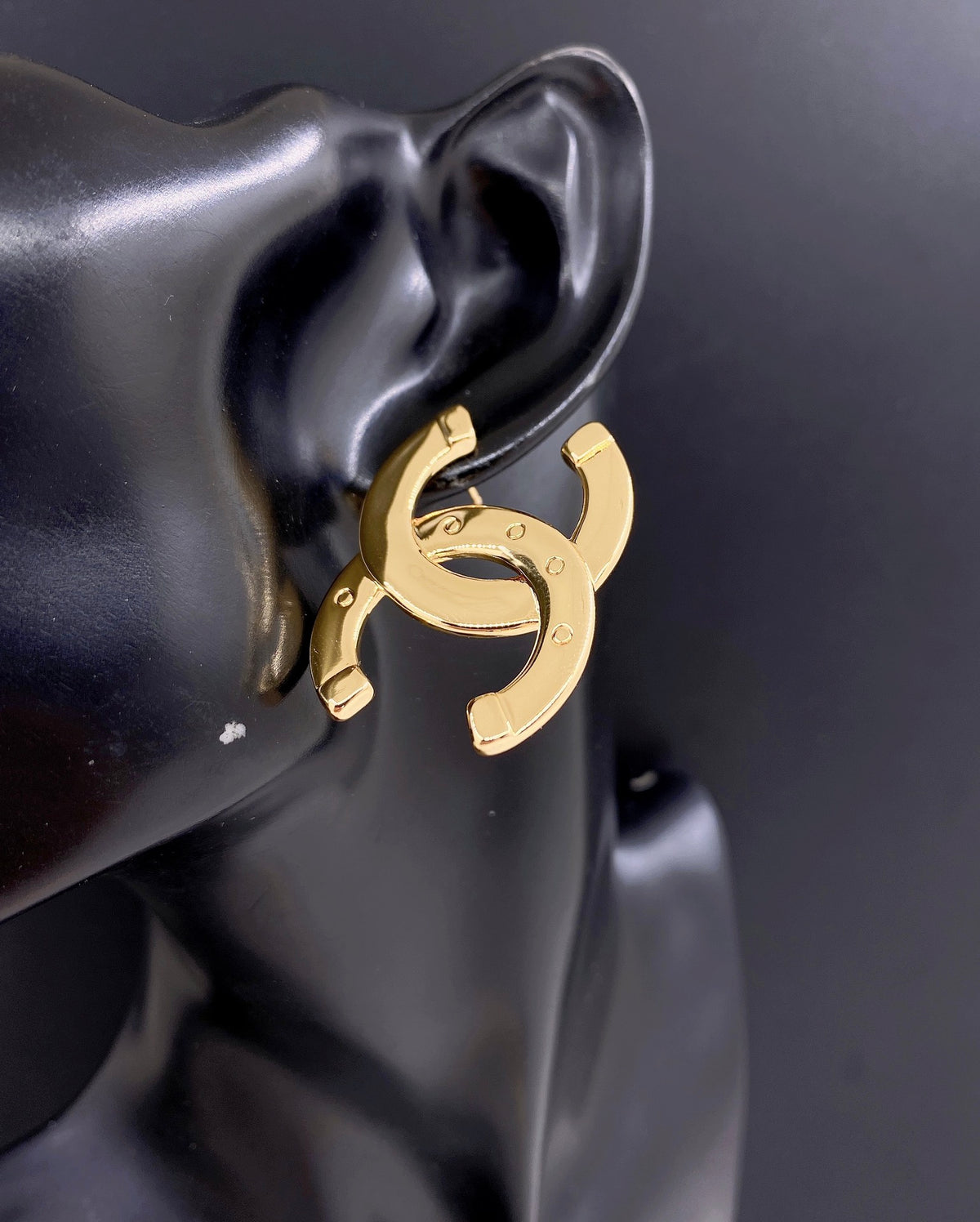yellow brass Stud Earrings for women - alternate angle view 2