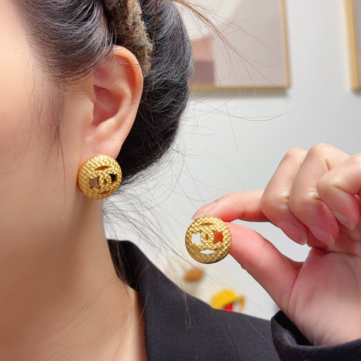 gold sterling silver hollow Drop Earrings for women - product detail view