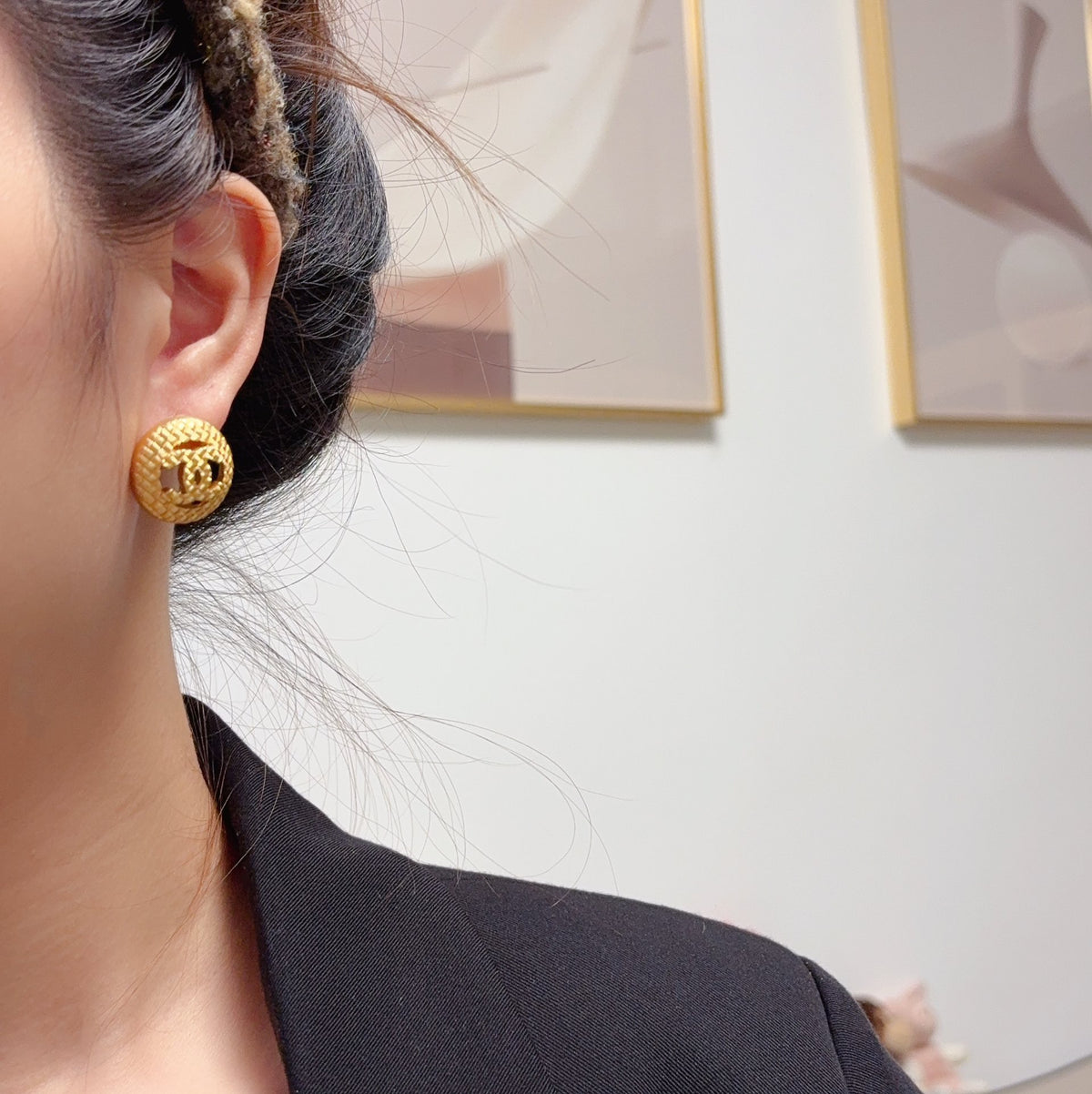 gold sterling silver hollow Drop Earrings for women - alternate angle view 2