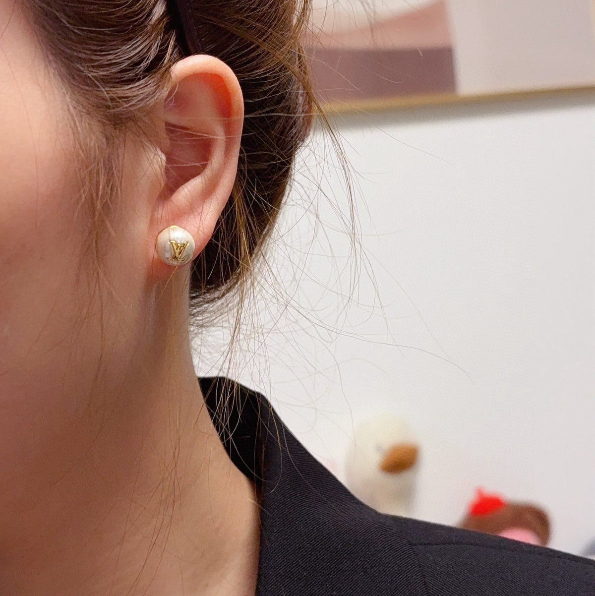 white 925 sterling silver letter Drop Earrings for women - alternate angle view 2