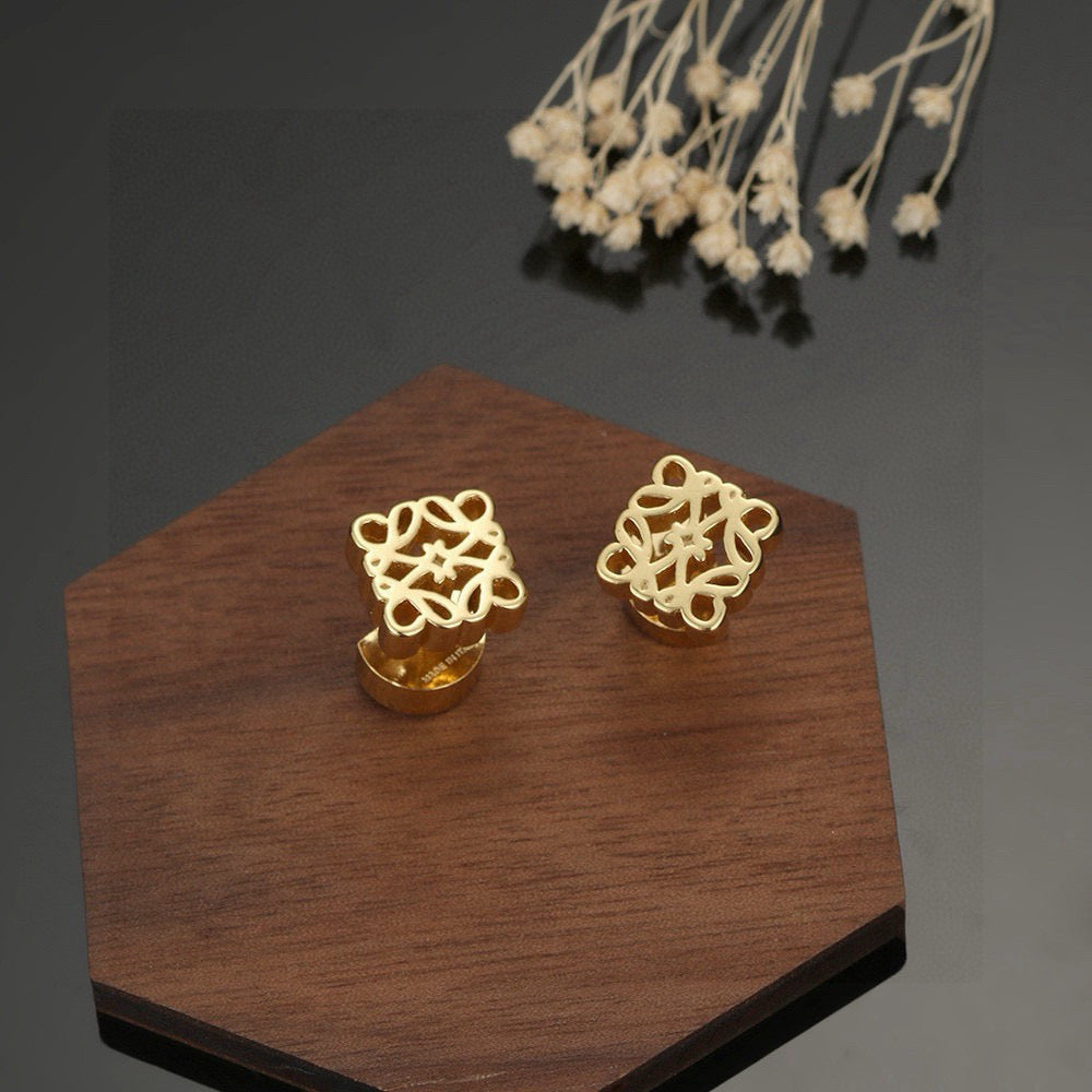 yellow brass floral Stud Earrings for women - alternate angle view 7
