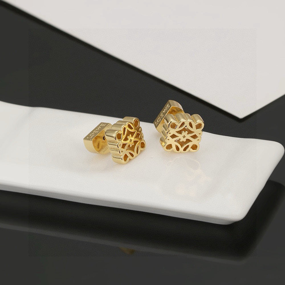 yellow brass floral Stud Earrings for women - alternate angle view 5