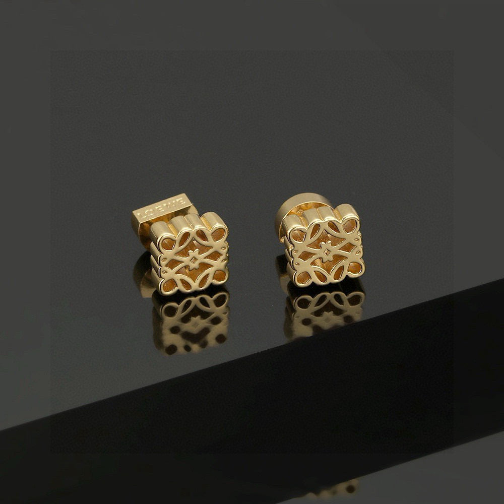 yellow brass floral Stud Earrings for women - product detail view