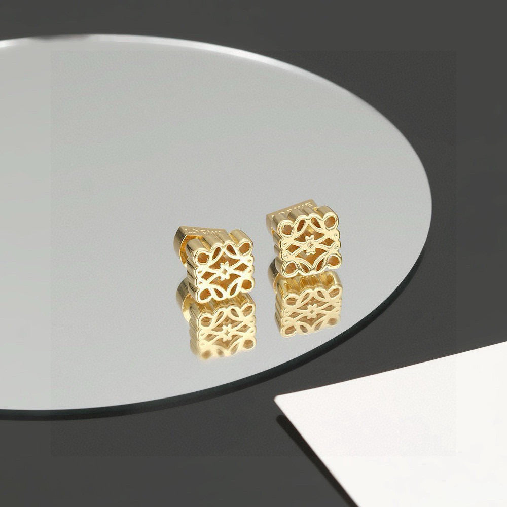 yellow brass floral Stud Earrings for women - alternate angle view 2