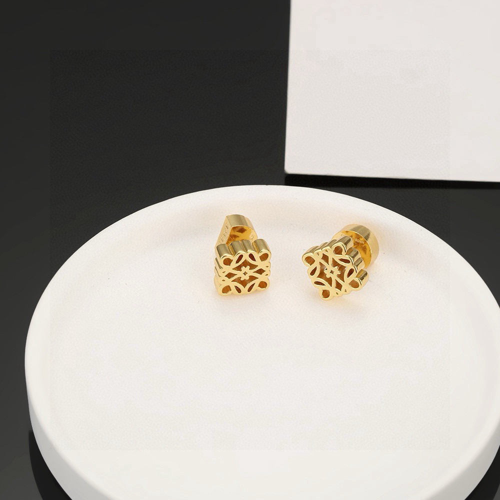 yellow brass floral Stud Earrings for women - alternate angle view 8