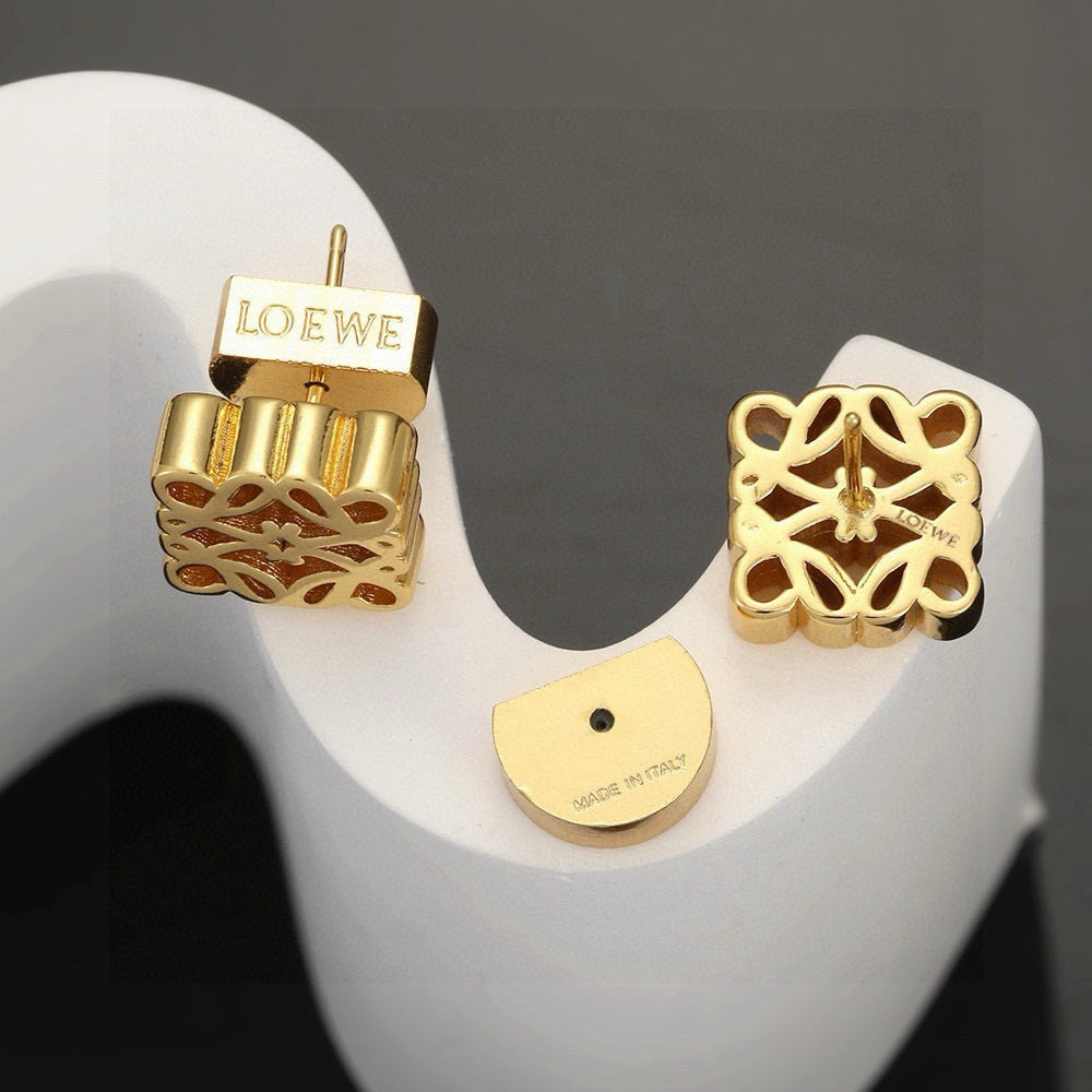 yellow brass floral Stud Earrings for women - alternate angle view 3