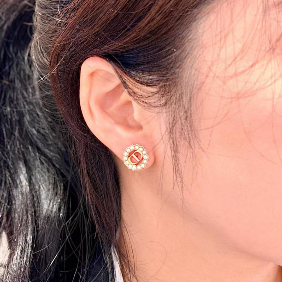 pearl letter Stud Earrings for women - alternate angle view 6