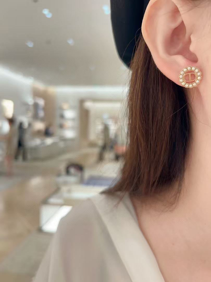 pearl letter Stud Earrings for women - alternate angle view 2