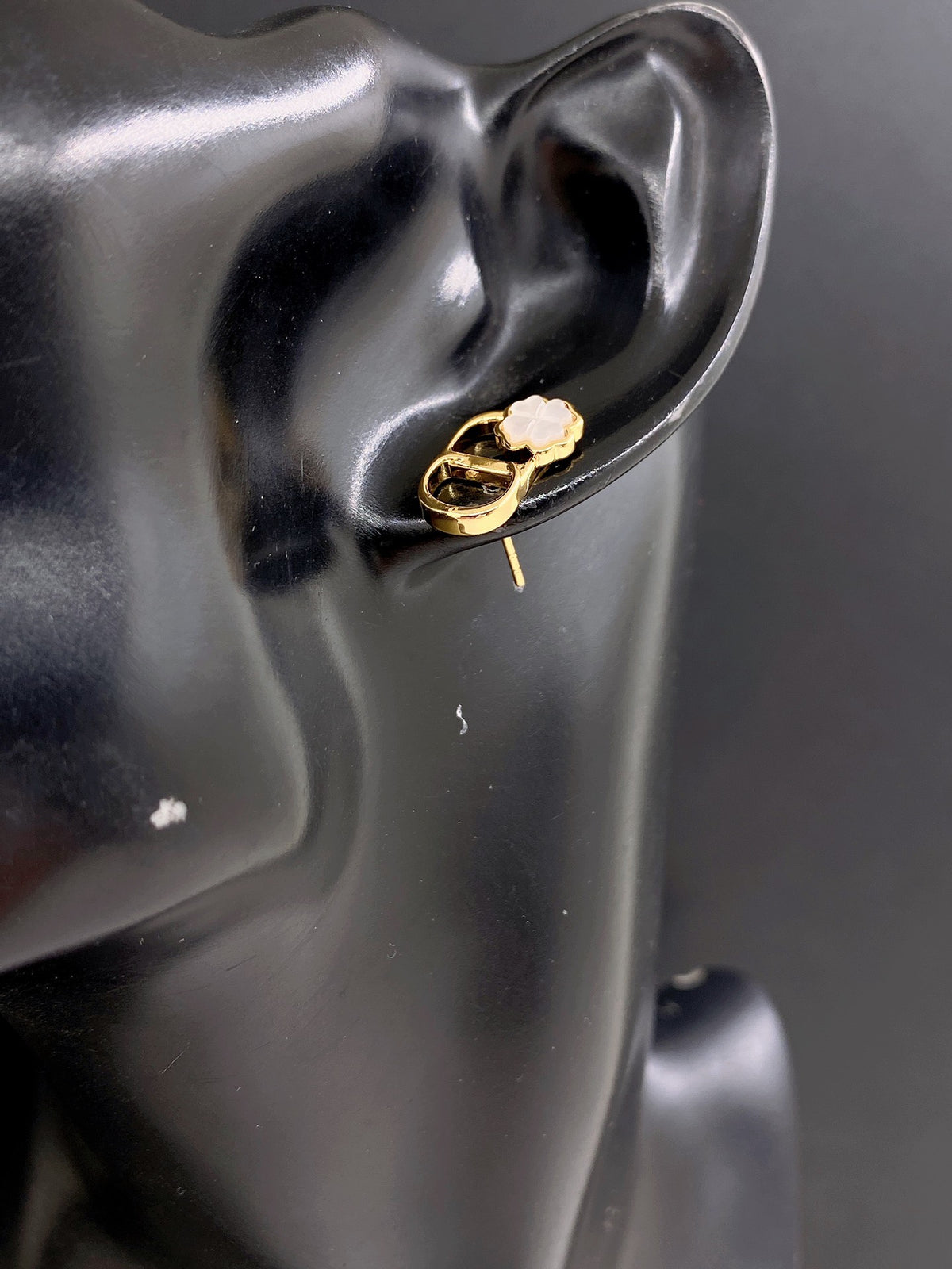 white brass floral Stud Earrings for women - alternate angle view 2