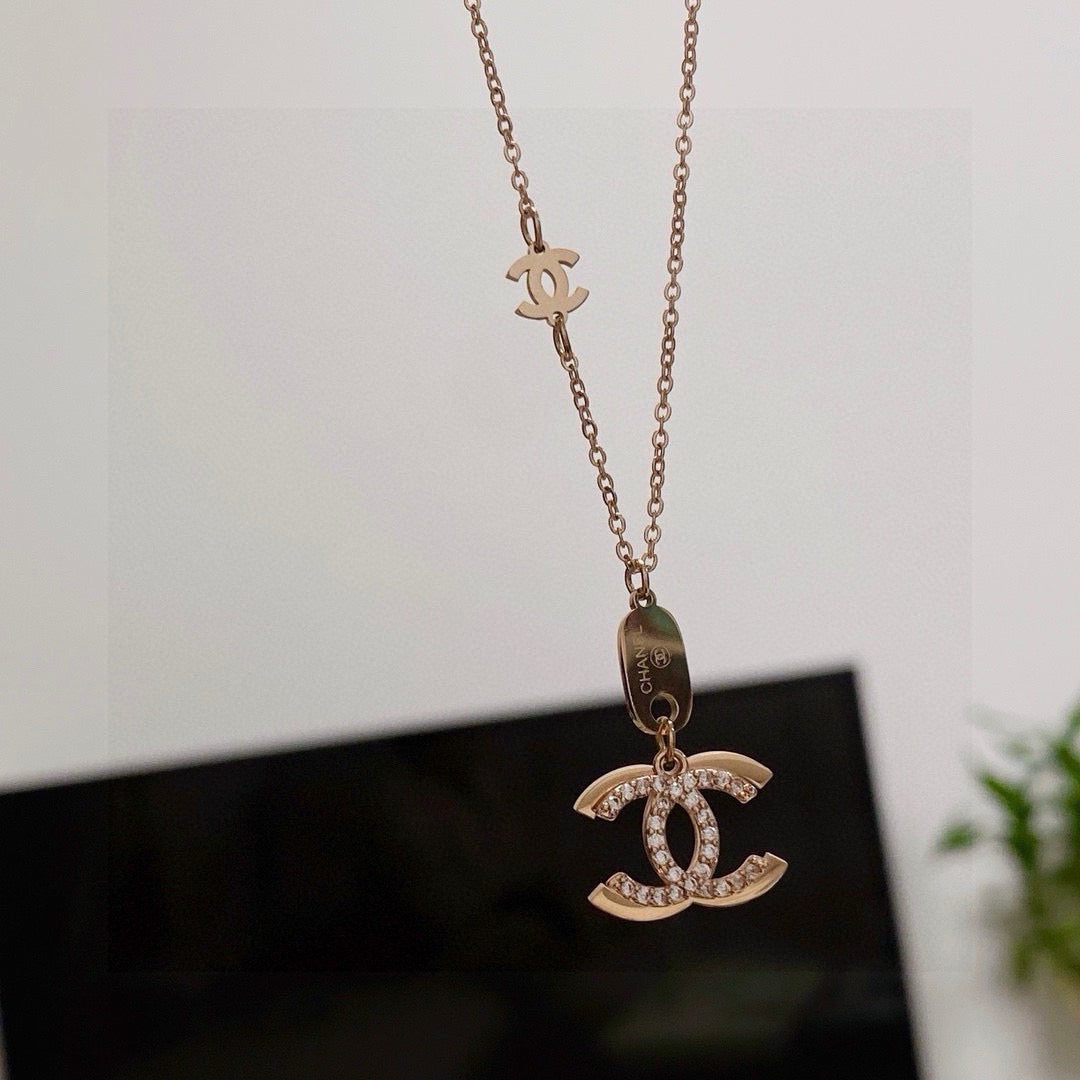 rose gold crystal rose Necklace for women - alternate angle view 9