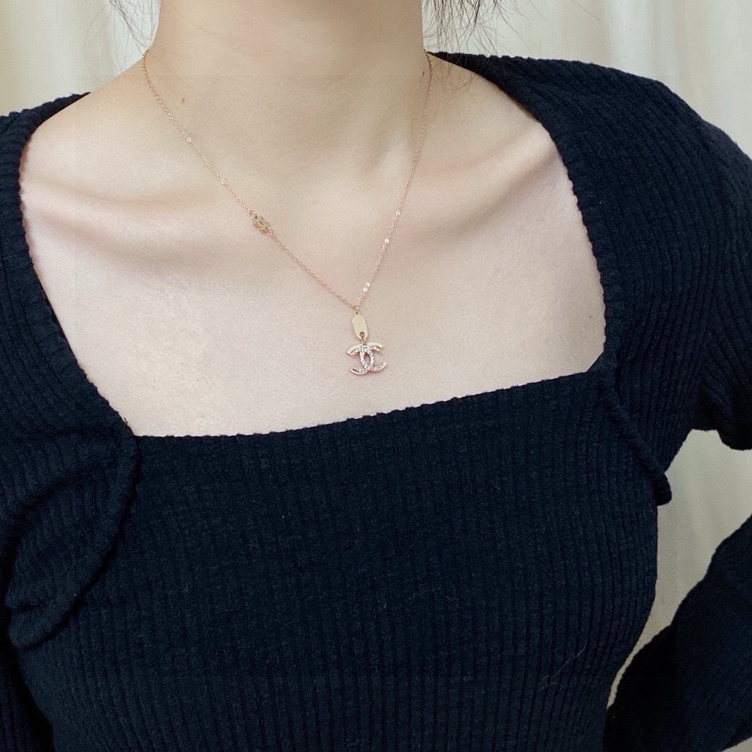 rose gold crystal rose Necklace for women - product detail view