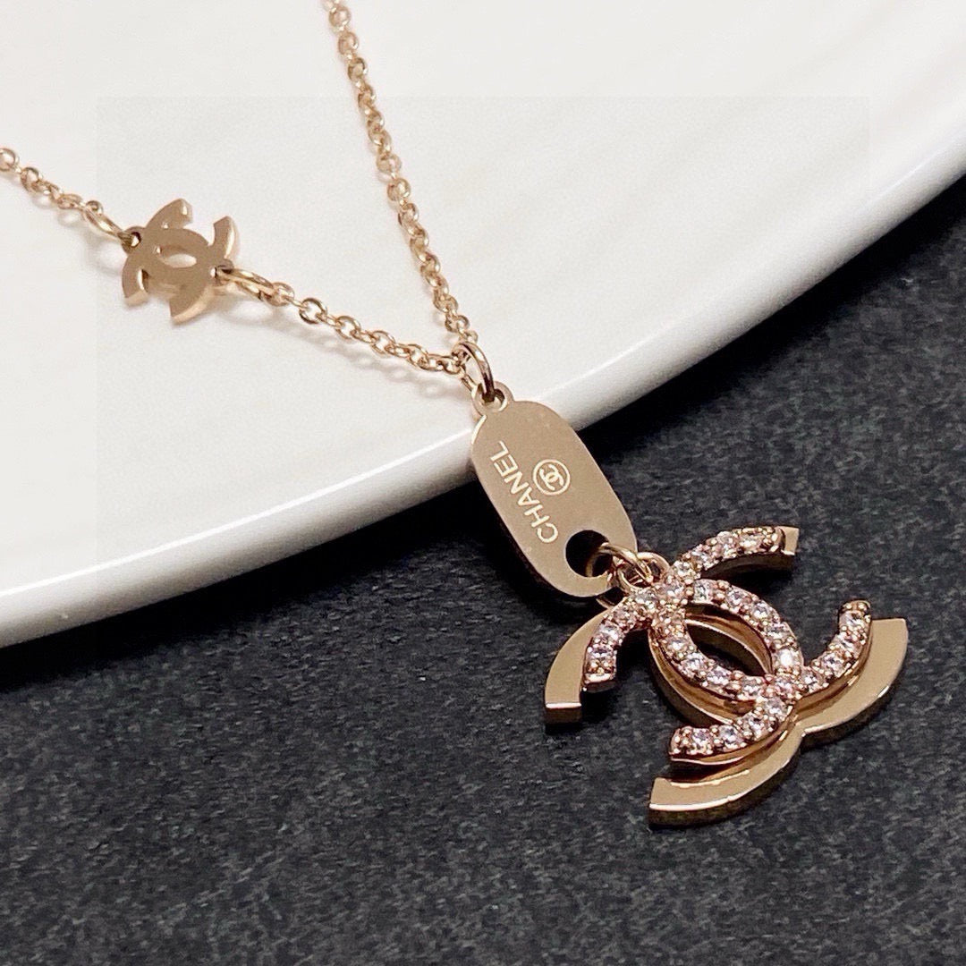 rose gold crystal rose Necklace for women - alternate angle view 4