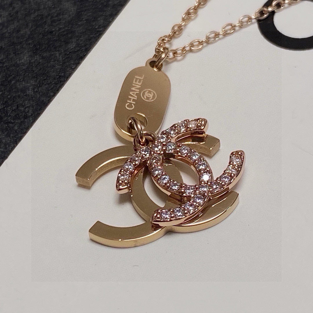 rose gold crystal rose Necklace for women - alternate angle view 5