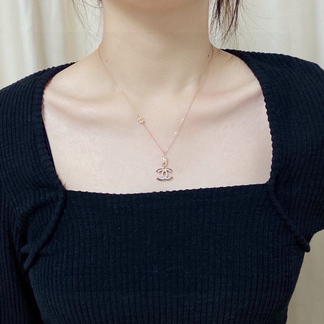 rose gold crystal rose Necklace for women - alternate angle view 2
