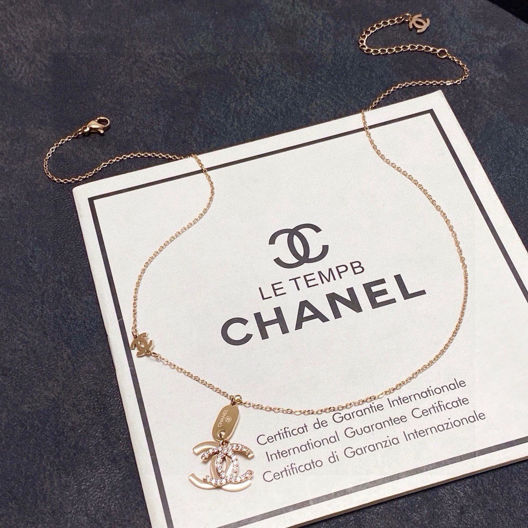 rose gold crystal rose Necklace for women - alternate angle view 3