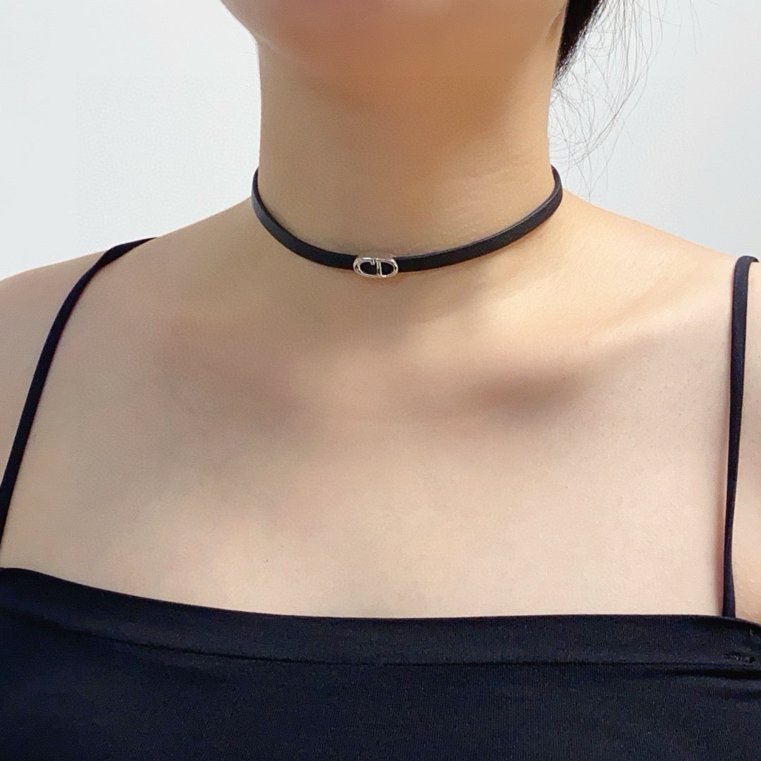 red leather letter Necklace for women - product detail view
