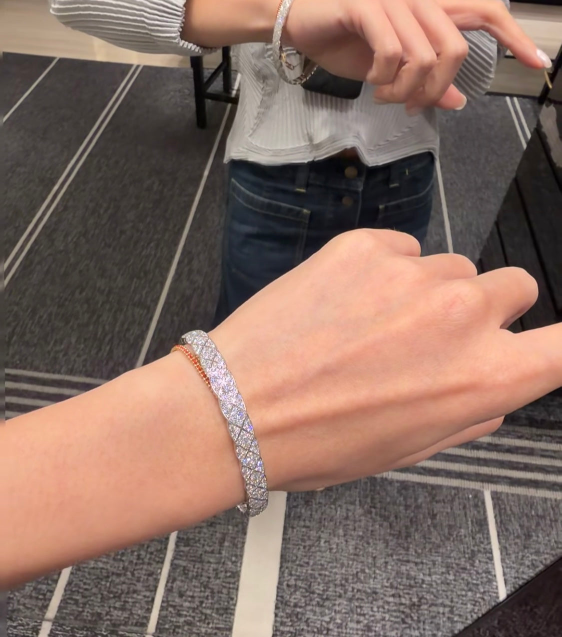 rose gold crystal floral Bangle for women - alternate angle view 2