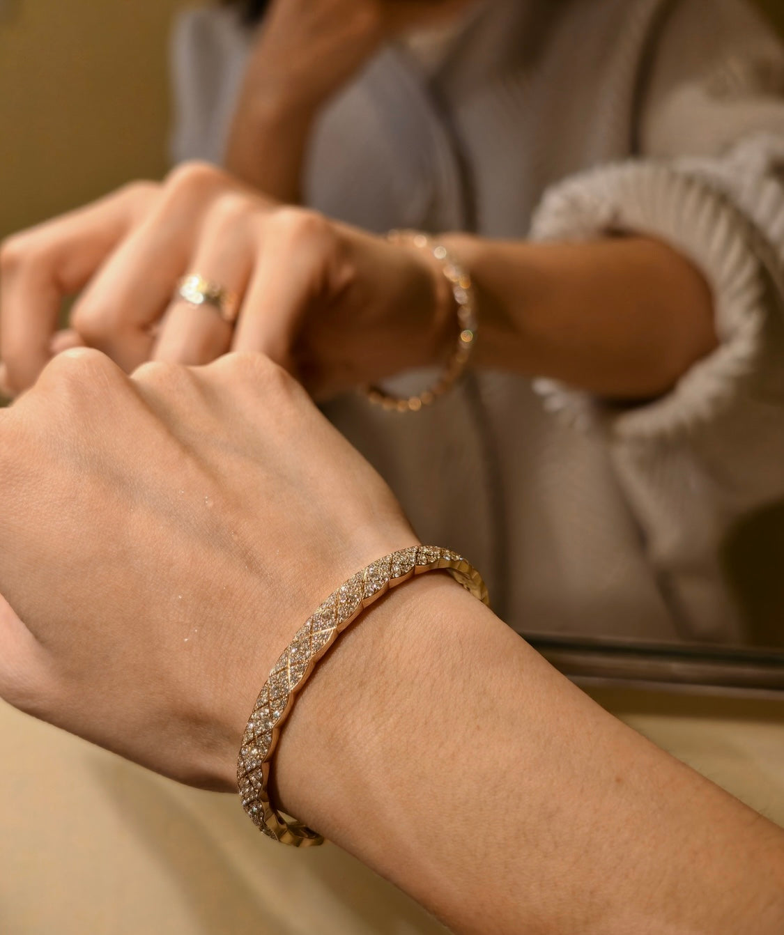 rose gold crystal floral Bangle for women - alternate angle view 4