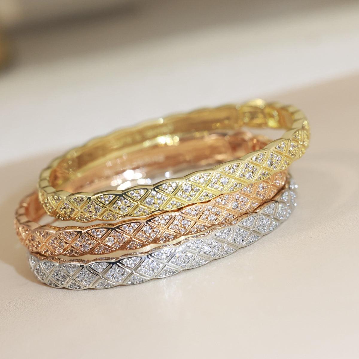rose gold crystal floral Bangle for women - alternate angle view 3