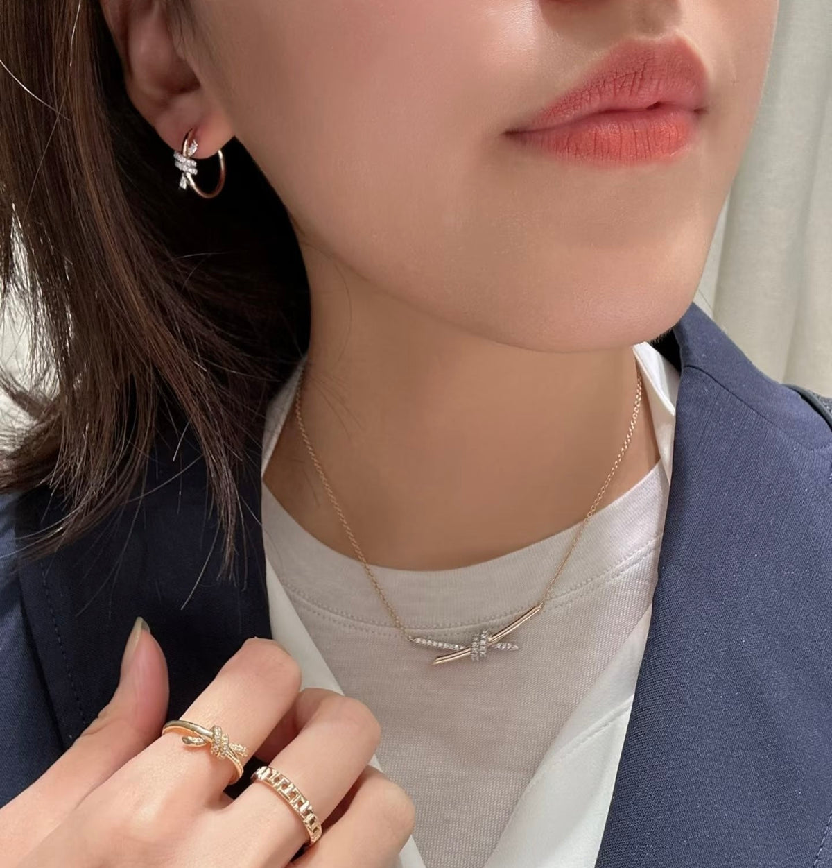 gold silver post Stud Earrings for women - alternate angle view 3