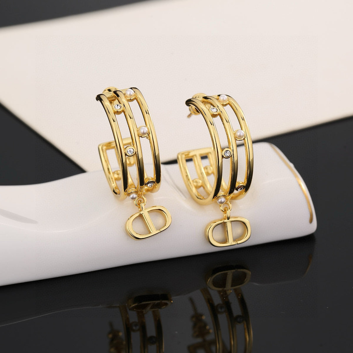 red 925 sterling silver letter Drop Earrings for women - product detail view