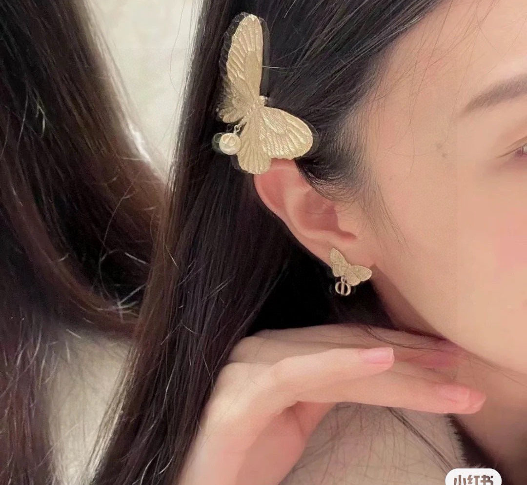 gold 925 sterling silver butterfly Drop Earrings for women - alternate angle view 3