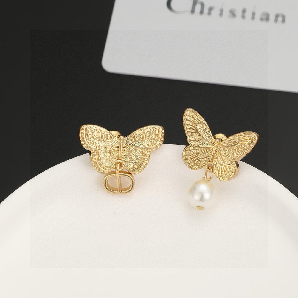 gold 925 sterling silver butterfly Drop Earrings for women - alternate angle view 5