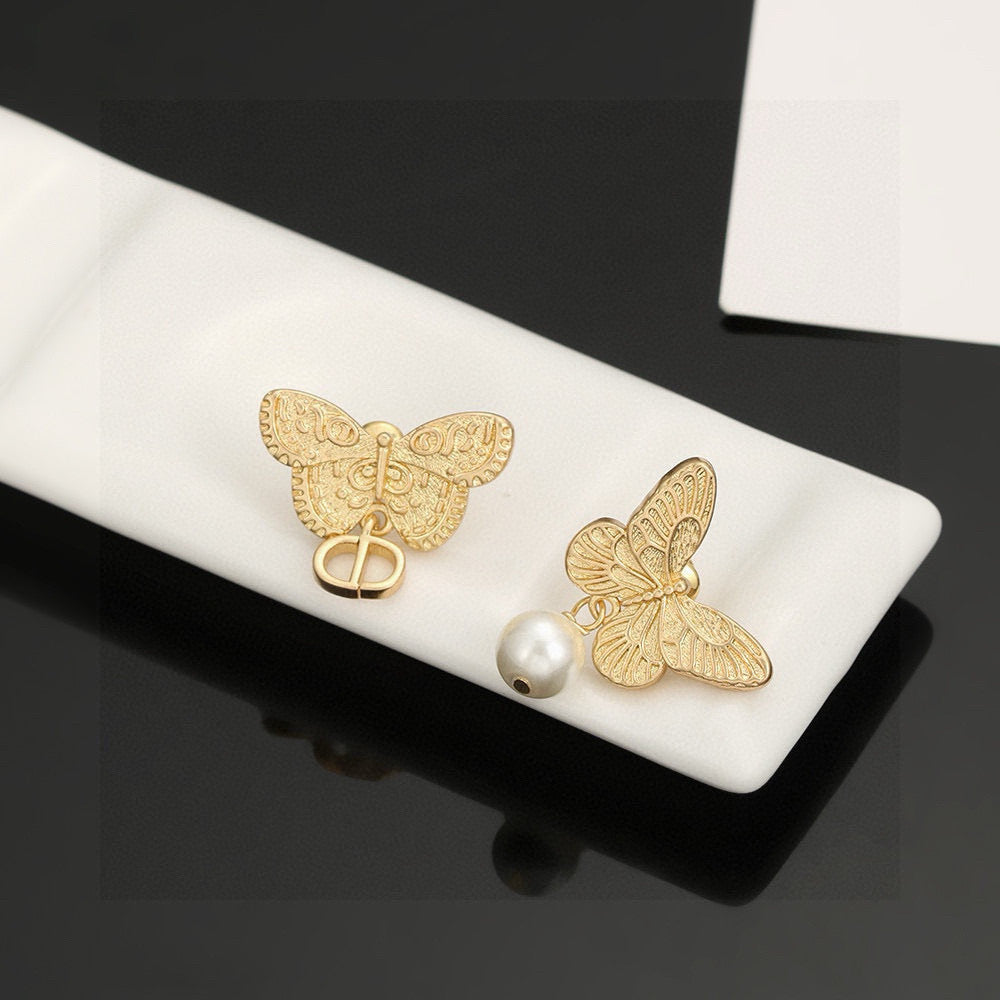gold 925 sterling silver butterfly Drop Earrings for women - alternate angle view 7