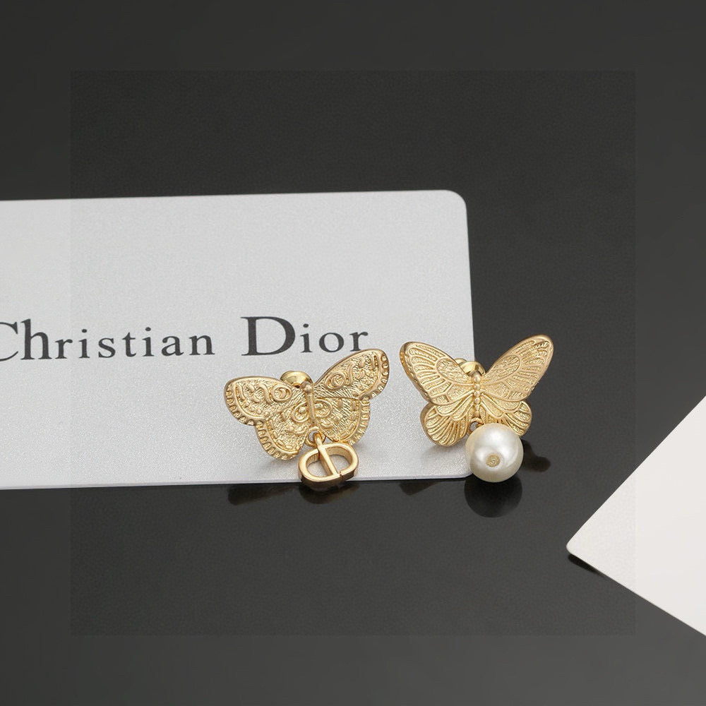 gold 925 sterling silver butterfly Drop Earrings for women - product detail view