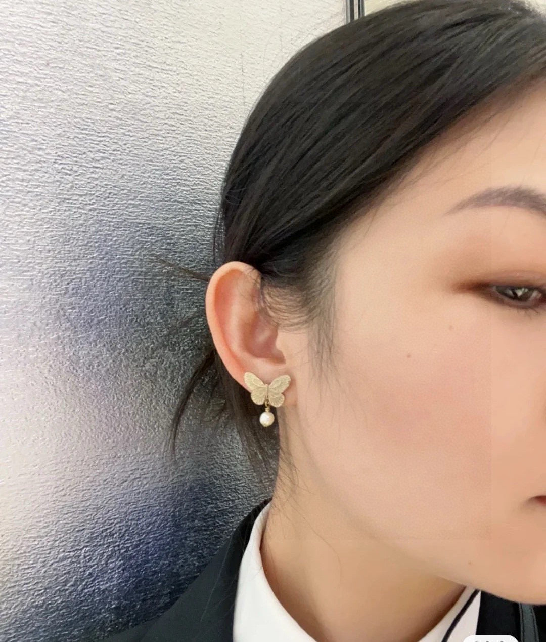 gold 925 sterling silver butterfly Drop Earrings for women - alternate angle view 4