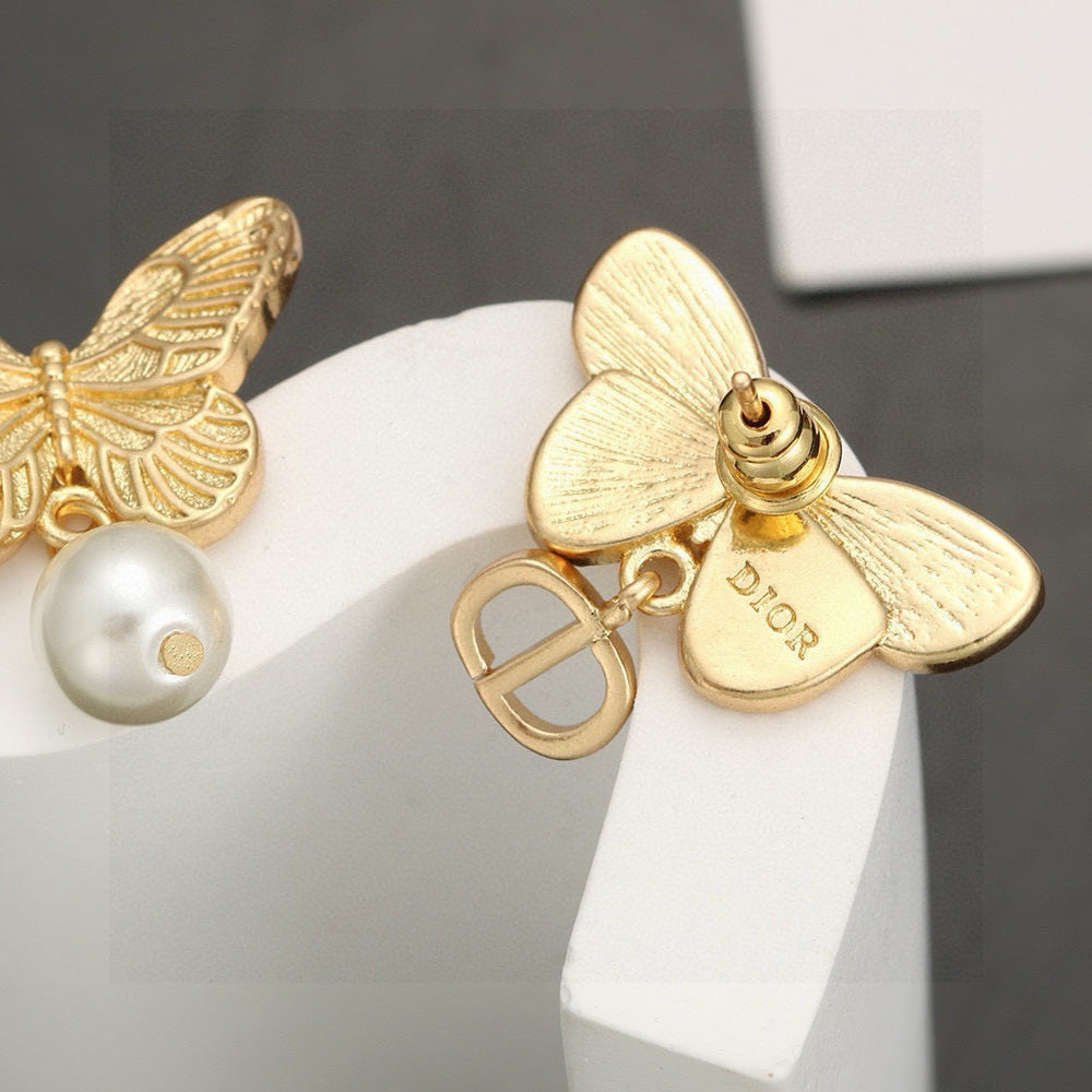 gold 925 sterling silver butterfly Drop Earrings for women - alternate angle view 2