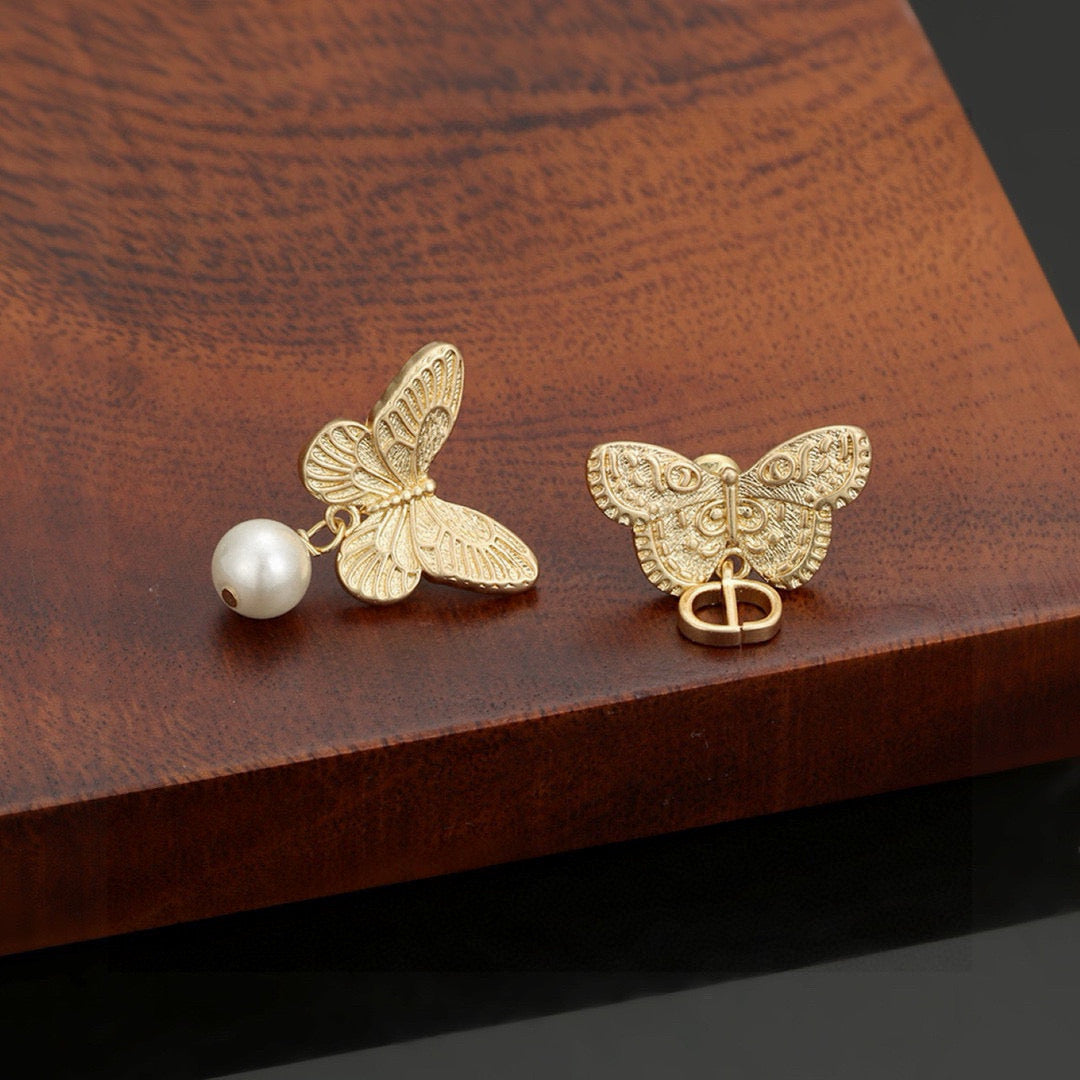 gold 925 sterling silver butterfly Drop Earrings for women - alternate angle view 9