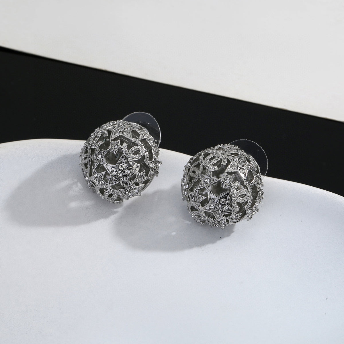 yellow brass hollow Stud Earrings for women - product detail view